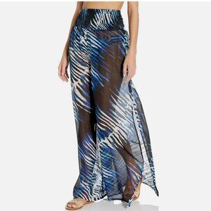 RACHEL Rachel Roy Blue Zebra Swim Coverup Pants Side Slits LARGE NWT